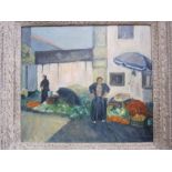 P Blackmon (20th century school) Oil on board Market scene, signed lower right and dated 1996,