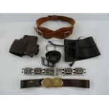 Selection of leather belts including a wide brown plaited leather, a black leather Obi-style