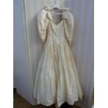 Catherine Rayner London cream raw silk late 1980's wedding dress with faux-pearl detail