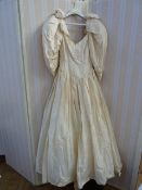 Catherine Rayner London cream raw silk late 1980's wedding dress with faux-pearl detail