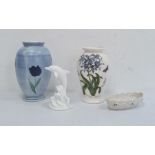 Poole pottery vase with blue ground, a Portmeirion 'Botanic Garden' vase, a Belleek dish and a