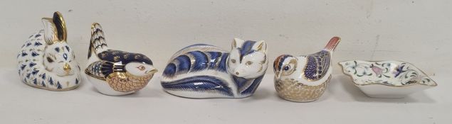 ************WITHDRAWN ****** Four Royal Crown Derby china paperweights to include seated fox, rabbit