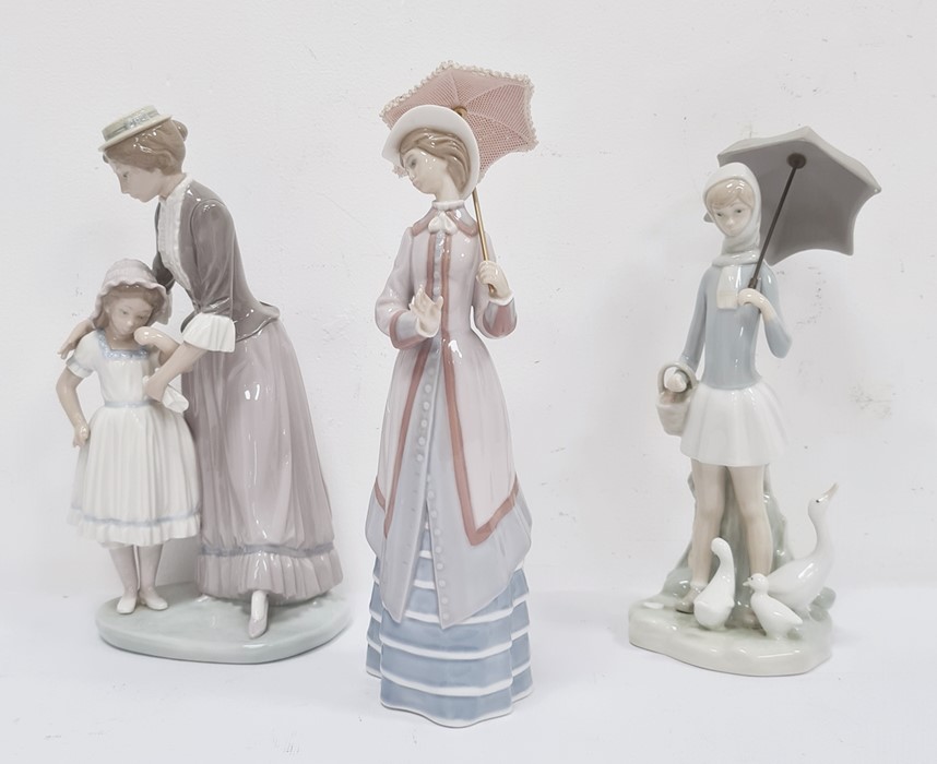 Lladro figure of a lady with parasol, 26cm high, a Lladro figure of a young girl with ducks and - Image 2 of 2