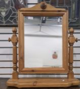 20th century pine dressing table swing mirror on turned and fluted supports to plinth base