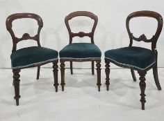 Six assorted 19th century dining chairs with blue overstuffed seats