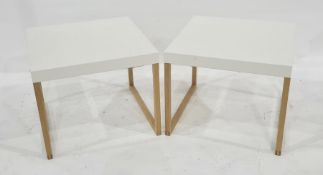 Pair of modern Habitat coffee tables with white metal tops and oak bases (2)