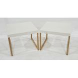 Pair of modern Habitat coffee tables with white metal tops and oak bases (2)