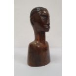 Carved hardwood head and shoulders bust of a man, 27cm high