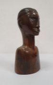 Carved hardwood head and shoulders bust of a man, 27cm high