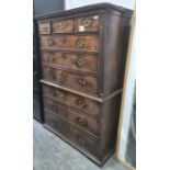 George III mahogany tallboy chest on chest, the top section with cavetto frieze, three short and