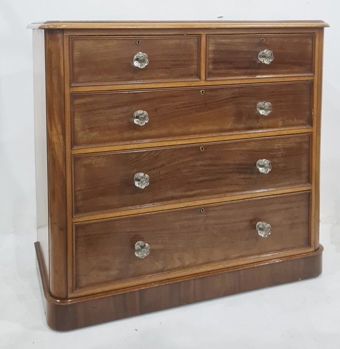 Late 19th/early 20th century mahogany chest of two short over three long drawers, on plinth base,