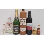 Selection of wines and spirits including a bottle of Jonge Bols Graan Jenever, half bottle of