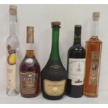One bottle Gaston de Lagrange VSOP Cognac, one Martell VS, a Williams Christ Pear Liquer, a bottle