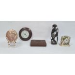 Eastern carved hardwood trinket box, rectangular, aneroid barometer, ceramic decorative egg,
