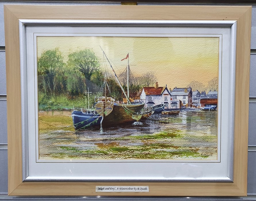 After Roland Hilder Colour print Fishing boats moored  R Quaile Watercolour drawing "High and - Image 6 of 13