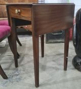 20th century mahogany drop leaf side table with single drawer, on square section tapering supports