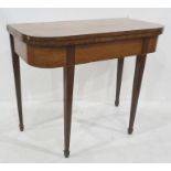 19th century carved table, the rectangular top with rounded front corners, square section tapering
