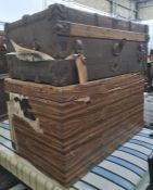 Trunk and a box (2)  Condition ReportThe larger trunk measures 82W x 53D x 46H cm. It has had