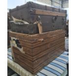 Trunk and a box (2)  Condition ReportThe larger trunk measures 82W x 53D x 46H cm. It has had