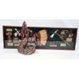 Glazed and stained wood display case with simulated American Indian ephemera and collectables and