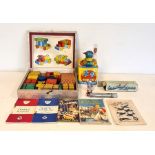 Pewesti wooden model box, a Quackling Palitoy product , Symingtons puzzle, Gullivers Little Book No.