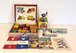 Pewesti wooden model box, a Quackling Palitoy product , Symingtons puzzle, Gullivers Little Book No.