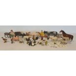 Britains lead farm animals to include farmer, swans, various farm animals and farm buildings (2