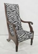 19th century mahogany armchair with modern faux zebra print upholstered seat and back