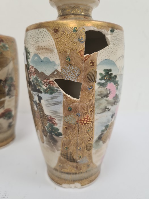 Pair Satsuma pottery vases, female figure decorated in mountainous river landscapes (very - Image 6 of 8