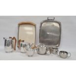 Cavalier stainless steel three-piece teaset with tray and a Picquot Ware stainless steel three-piece