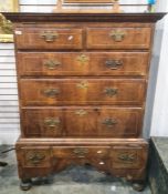 Georgian walnut chest on stand with ogee moulded cornice above two short and three long strung