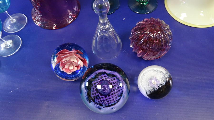 Four assorted paperweights to include Caithness 'Optics' R588, assorted coloured wines, two glass - Image 2 of 6