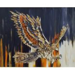 Jean T Tredaway(?) (20th century) Oil on board with impasto Eagle in flight, signed indistinctly