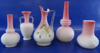 *************** WITHDRAWN ************** Collection of four pink and white shaded satin glass