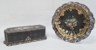 Victorian Jennens & Bettridge papier mache box, the hinged lid with painted gilt decoration and