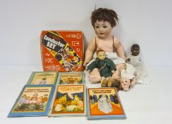 Large German bisque headed doll with rolling glass eyes and open mouth, composition body,