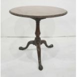 19th century tilt-top circular table with carved edge, on birdcage, to baluster turned supports