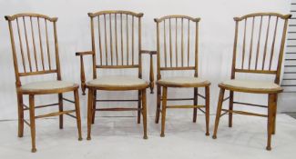 Set of four (3+1) stickback beech-framed chairs with padded seats, turned legs (4)