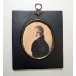 Late 19th century  Watercolour Profile portrait of a gentleman set in oval, unsigned, modern