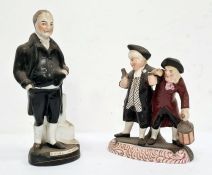 19th century Staffordshire group "The Parson and Curate", the inebriated pair supporting each other,