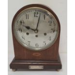 20th century mantel clock  by 'Junghans' in mahogany, the arched top body with Arabic numerals to