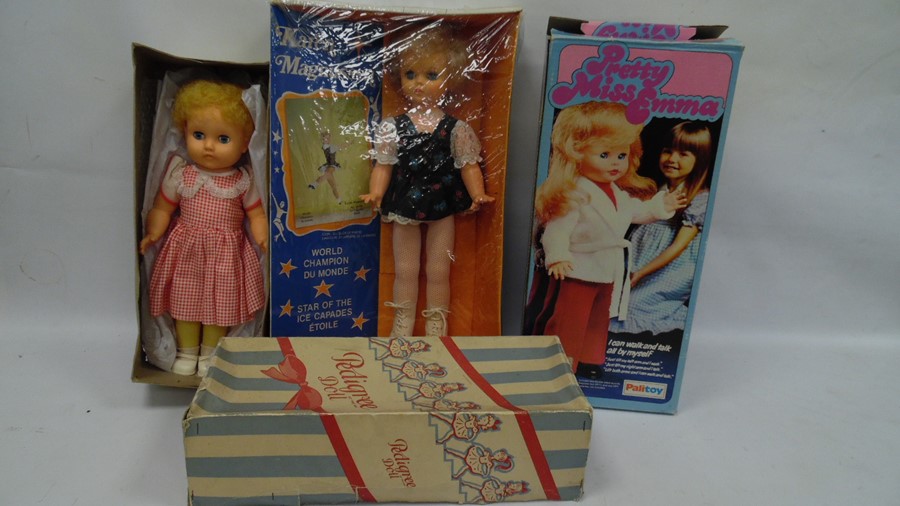 Three boxes 60's/70's dolls, small quantity of hard plastic dolls, doll chair etcetera