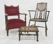 Three various assorted chairs, a cane-topped stool and a rug (5)