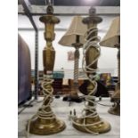 Pair of brass table lamps of baluster form, 53 cms to the top of the light fitting and 46.5 to the