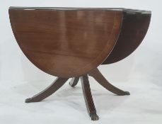 20th century mahogany and strung drop-leaf table on turned supports to four cabriole legs, brass paw