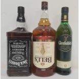 One bottle of Glenfiddich 12 year old Single Malt Whisky, a 1.5 litre bottle Jack Daniels