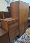 20th century teak bedroom suite by Fyne Ladye, to include two-door wardrobe, chest of five