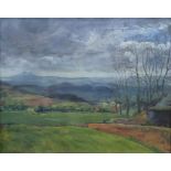 British, 20th century Oil on canvas View from Woodbury Hill towards ?? into Wales, titled verso