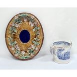 Victorian majolica oval dish decorated with rose branches in relief, on a rustic ground, unmarked,