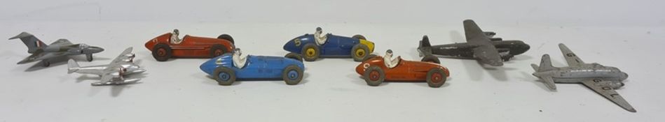Dinky Toys "Maserati" 23N, "Talbot Lago", "Ferrari", "Alfa Romeo" and four metal planes to include